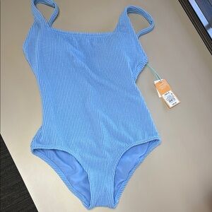 Kona Sol Blue Ribbed One Piece Swimsuit